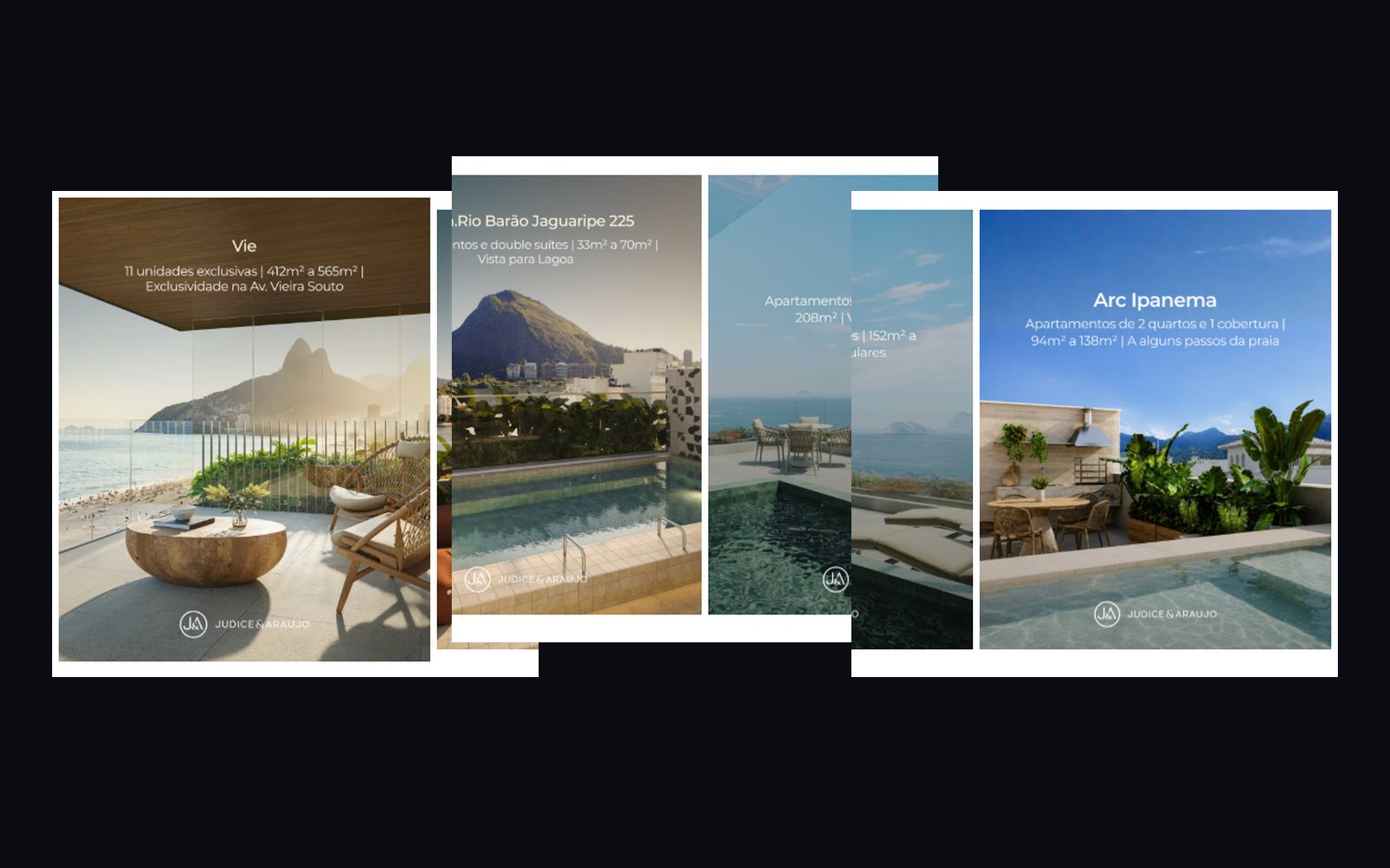 Cards do carrossel de anúncios de imóveis em Ipanema