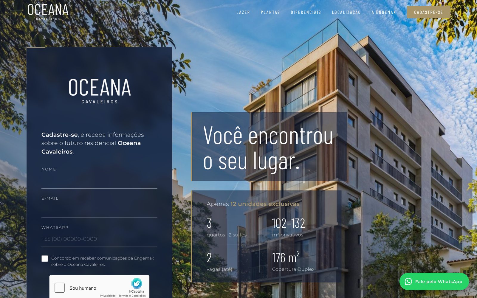 Landing page do Oceana Cavaleiros