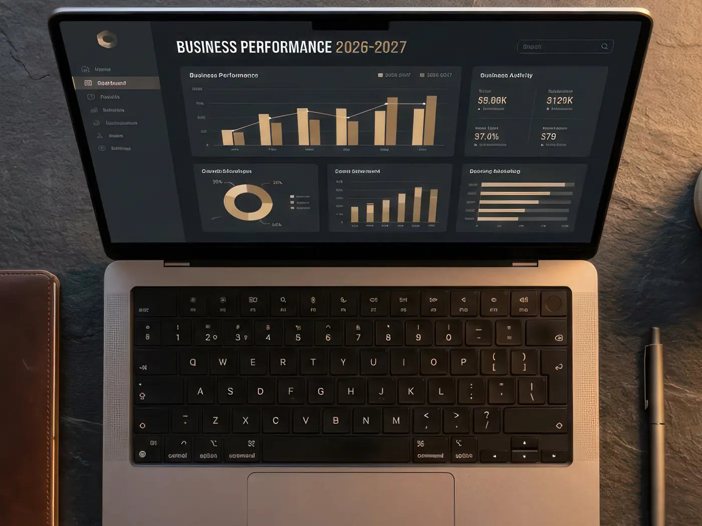 Notebook com visualização de indicadores, imagem ilustrativa de análise de mídia