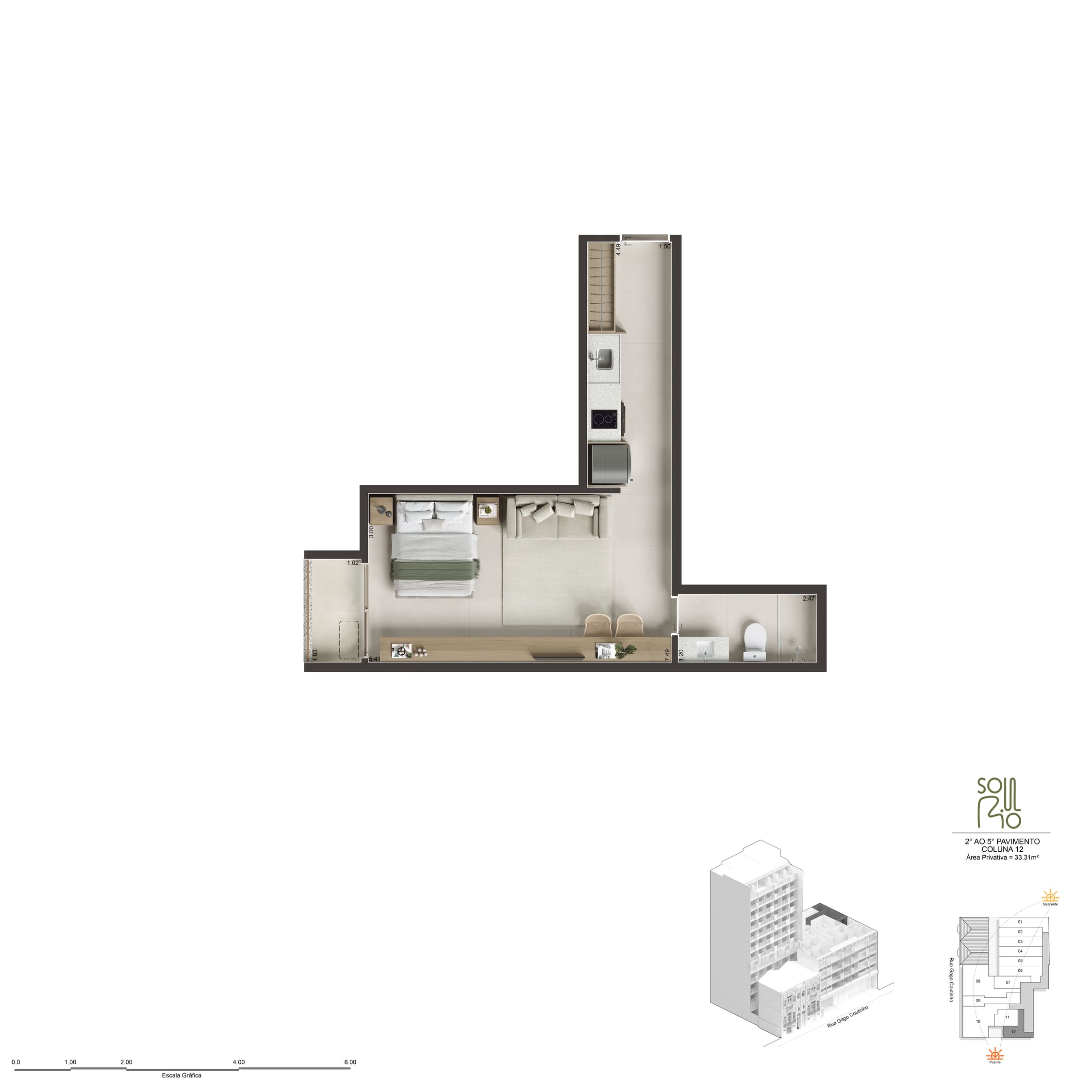 Planta 2 ao 5 Pav. Studio Col. 12 — Soul Rio Gago Coutinho