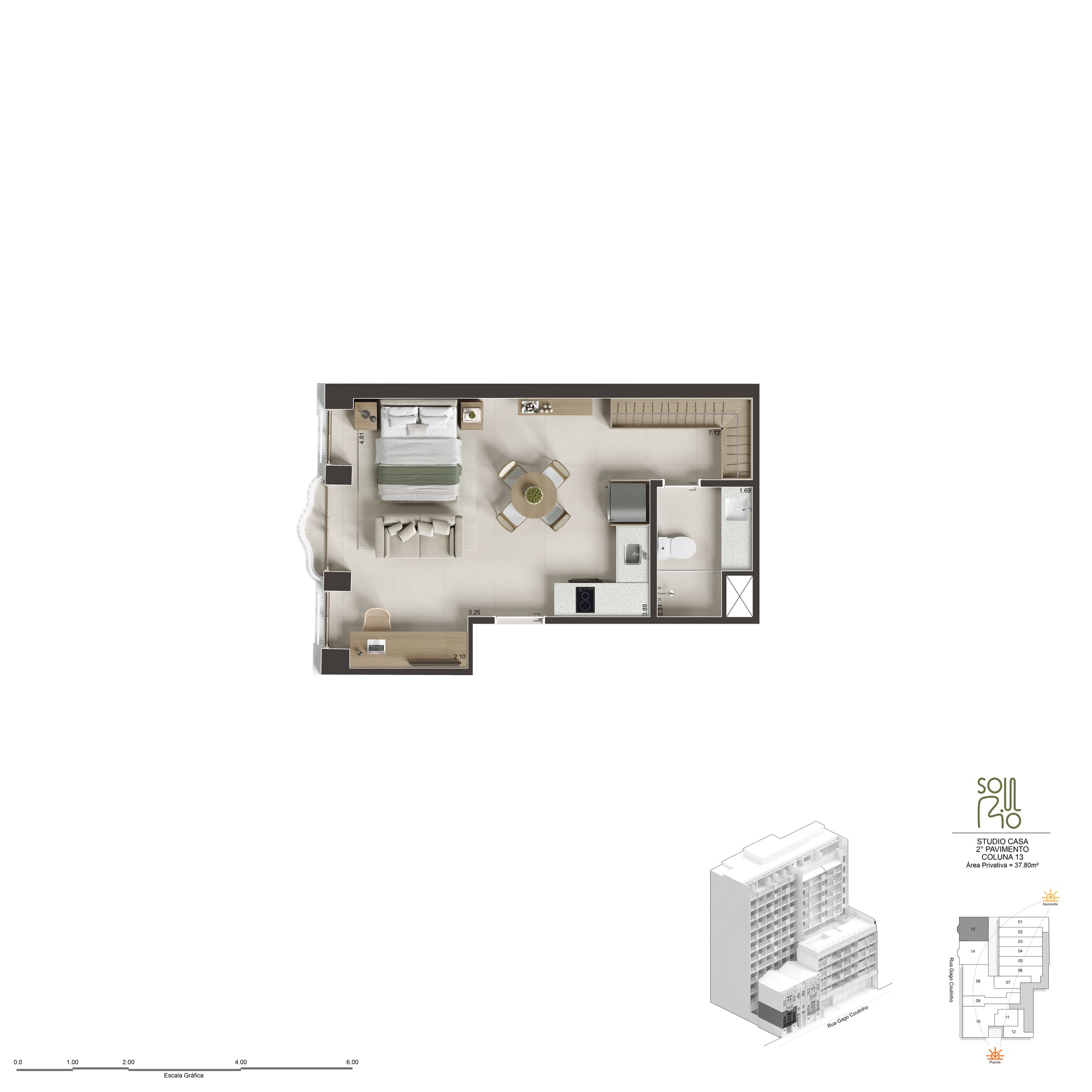 Planta 2 Pav. Casa Studio Col. 13 — Soul Rio Gago Coutinho